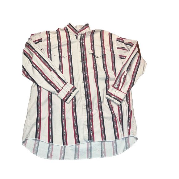 Wrangler Other - VINTAGE Wrangler Button Up Pearl Snap Mens XXLT Cream Red 90s Collarless